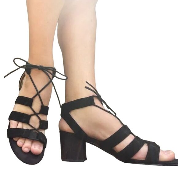 NINE WEST Black Suede Lace Up Gladiator Sandal - size 8M - Picture 1 of 5